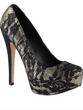 Aldo Black Lace & Gold Metallic Platform Pump Size 10